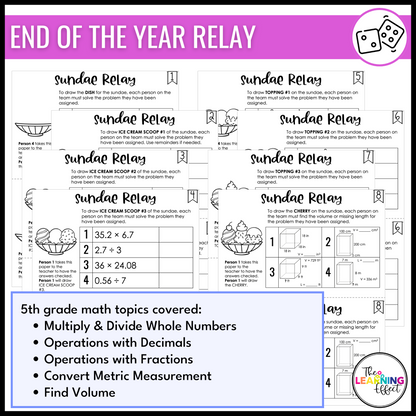 5th Grade Math Review Relay Games BUNDLE | Fun No Prep Whole Class Activities