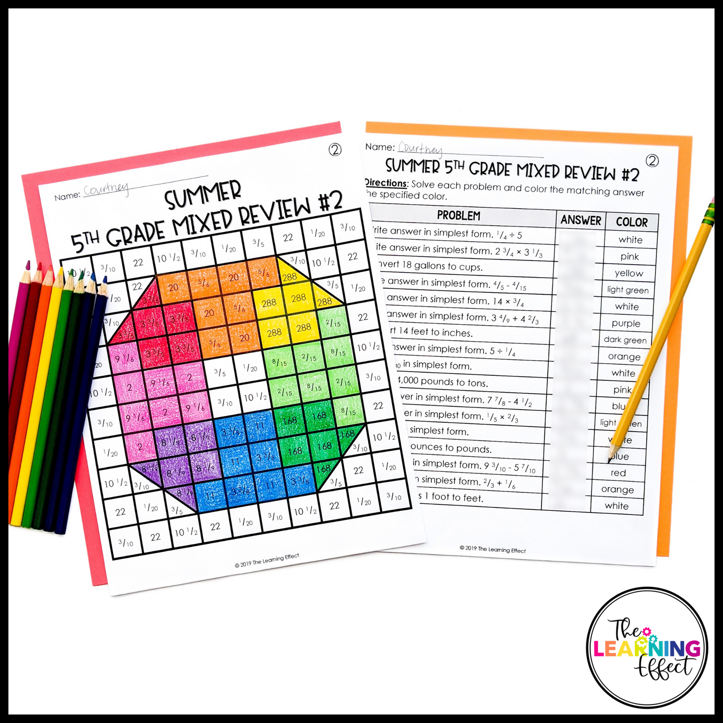 End of Year Math Activities Mystery Picture Worksheets | Review 5th and 6th Grade