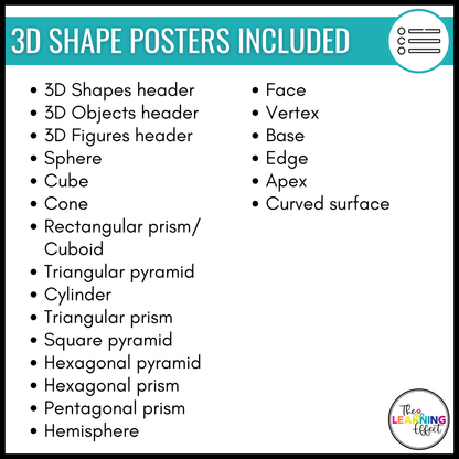 3D Shapes Attributes Posters | Geometry Vocabulary Anchor Charts