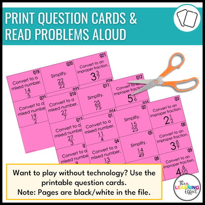 Mixed Numbers, Improper Fractions, and Simplifying Fractions Bingo Game | Math Review Activity