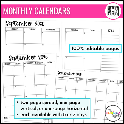 Editable Teacher Planner Binder Printable and Digital BUNDLE | Black and White