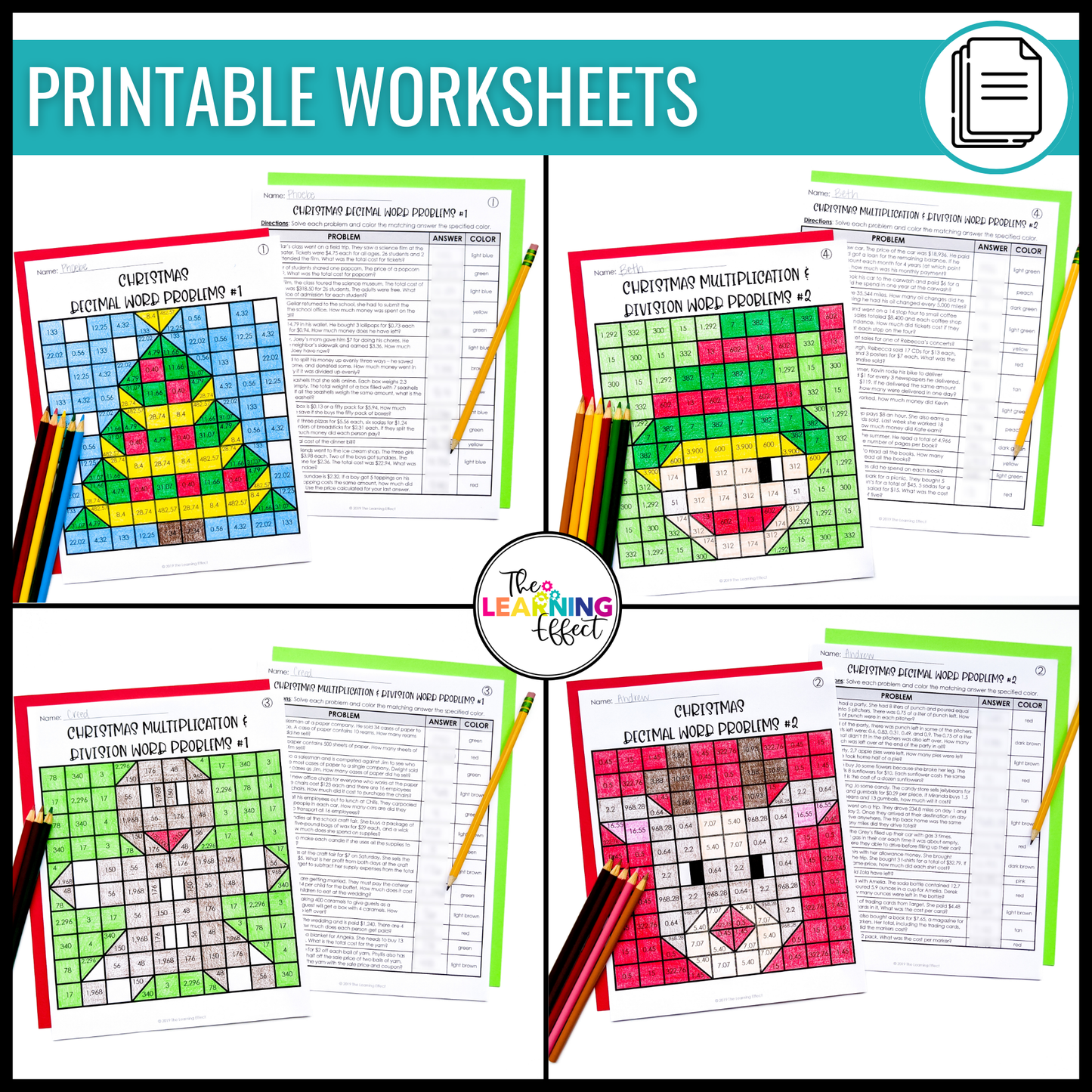 Christmas Math Activities Color by Number and Pixel Art BUNDLE