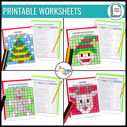 Christmas Math Activities Color by Number and Pixel Art BUNDLE