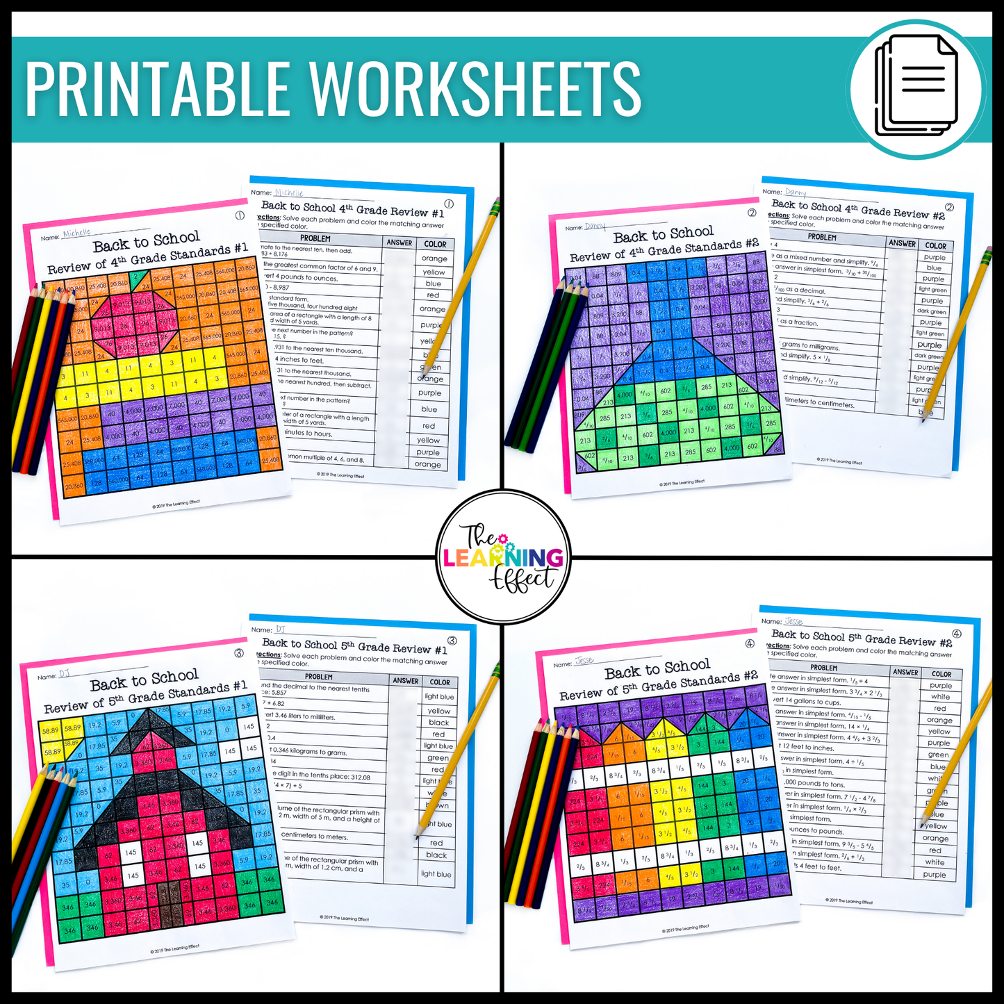 Back to School Math Activities Color by Number and Pixel Art BUNDLE