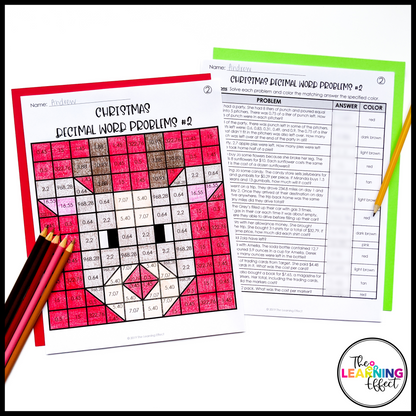 Christmas Math Activities Mystery Picture Worksheets | Color by Number