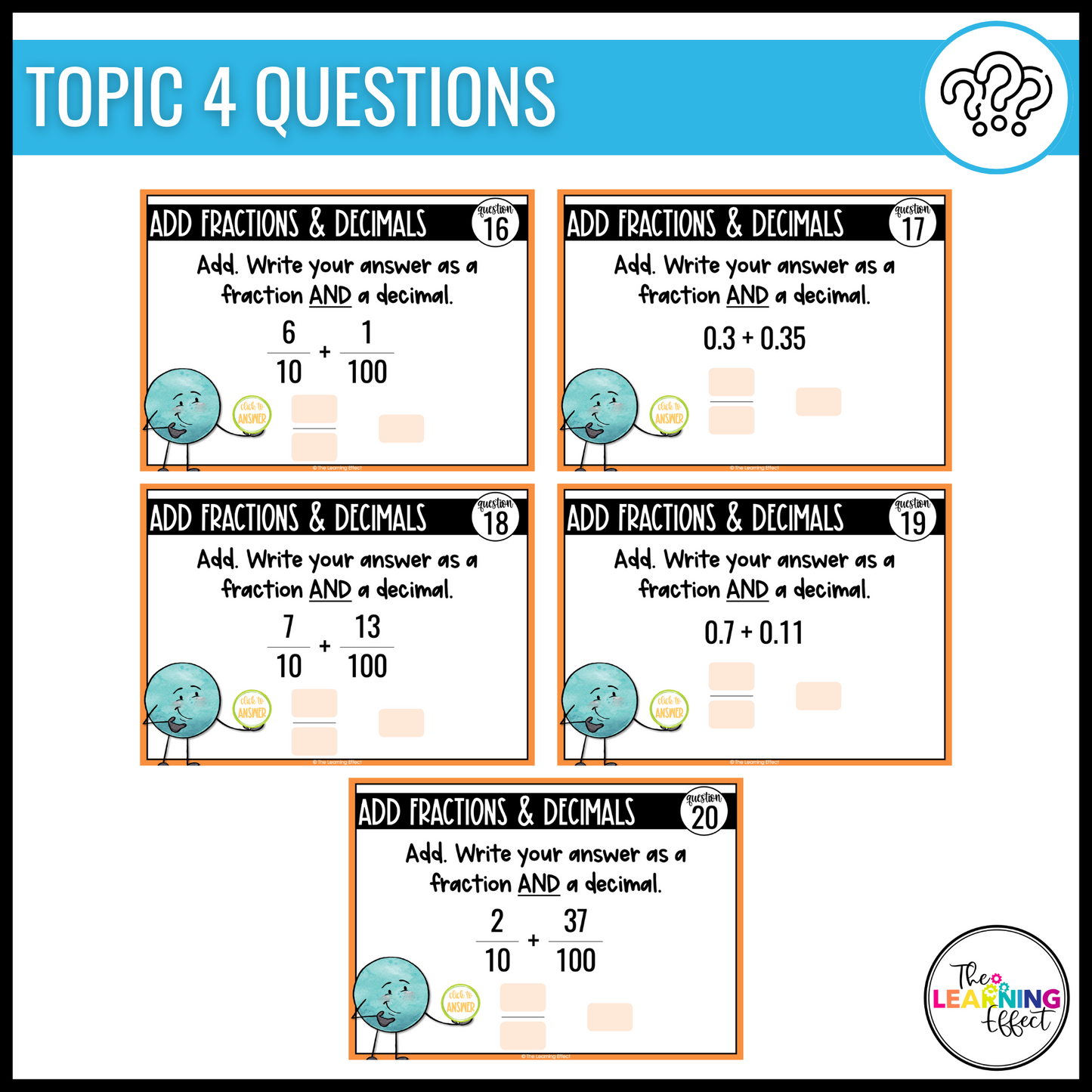 Fractions and Decimals Google Slides | 4th Grade Digital Task Cards Activity