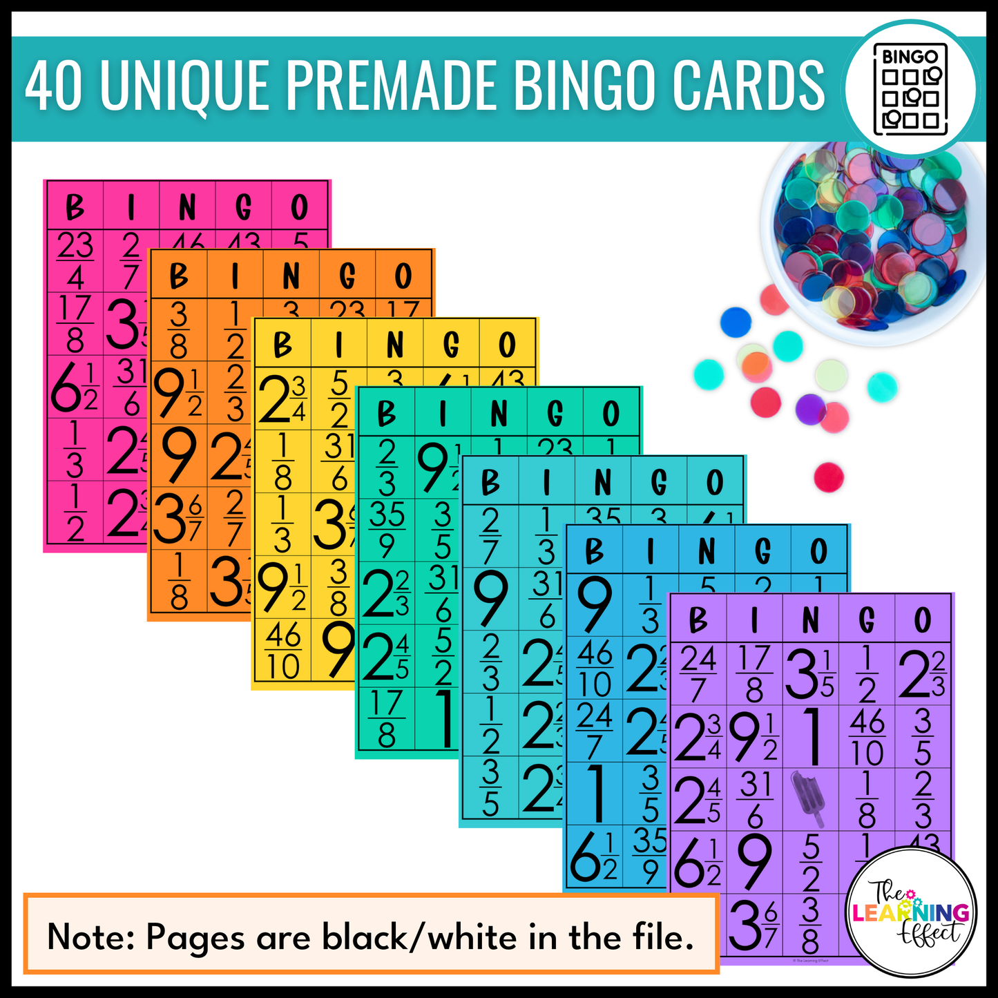 Mixed Numbers, Improper Fractions, and Simplifying Fractions Bingo Game | Math Review Activity