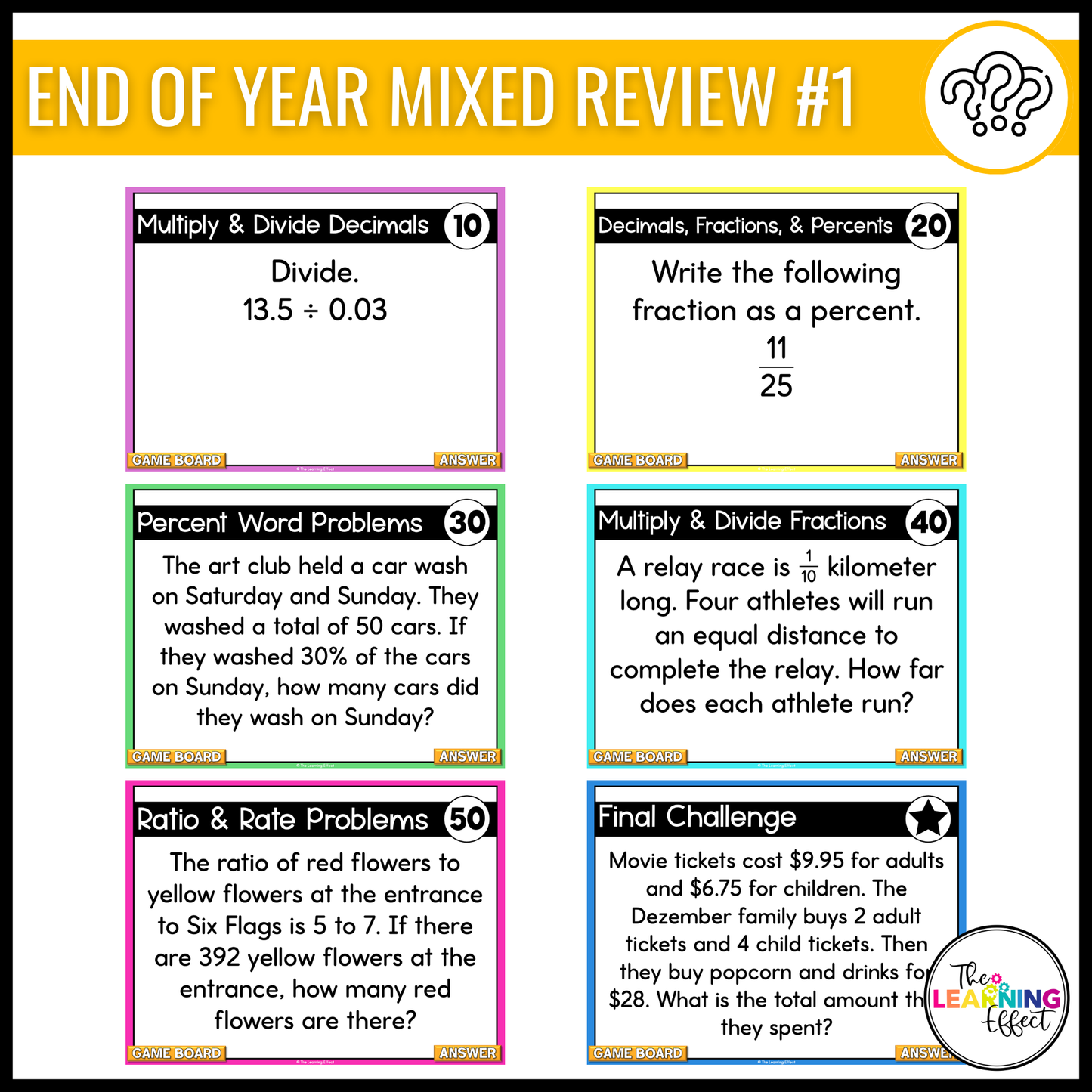 6th Grade Math Spiral Review #1-3 Game Shows BUNDLE | End of Year Test Prep Activities