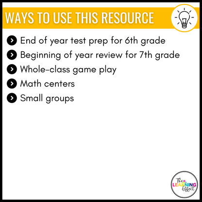 6th Grade Math Spiral Review Bingo Game | End of Year Test Prep Activity