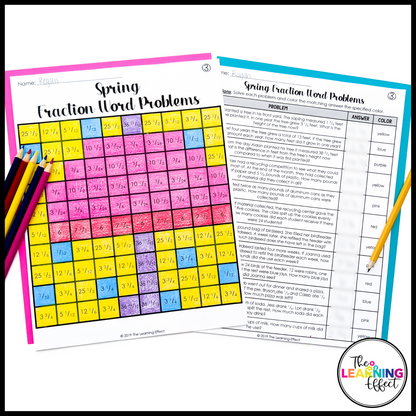 Spring Activities Mystery Picture Worksheets | Color by Number Word Problems