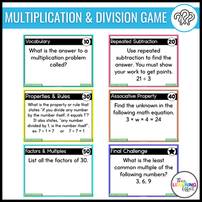 4th Grade Math Multiplication and Division Game Shows BUNDLE | Test Prep Review Activity