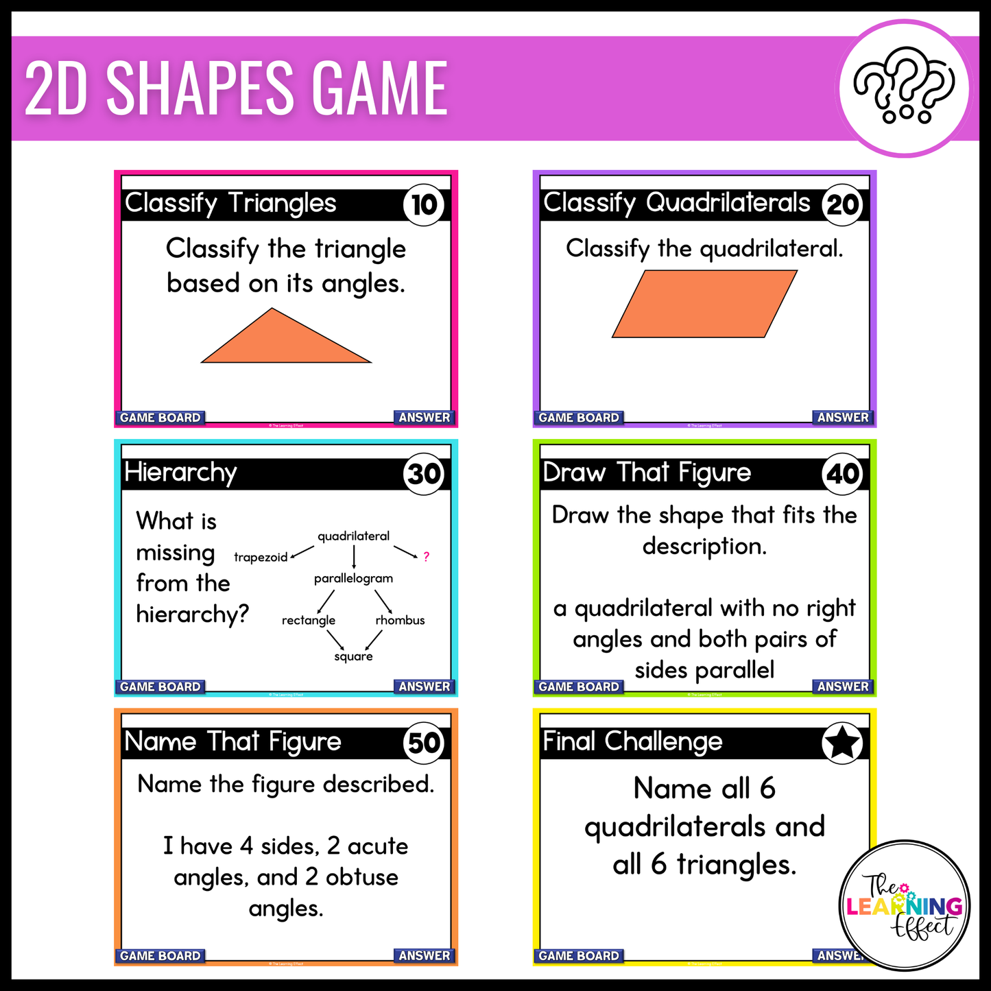 5th Grade Math Geometry and Measurement Game Shows | Test Prep Review Activities