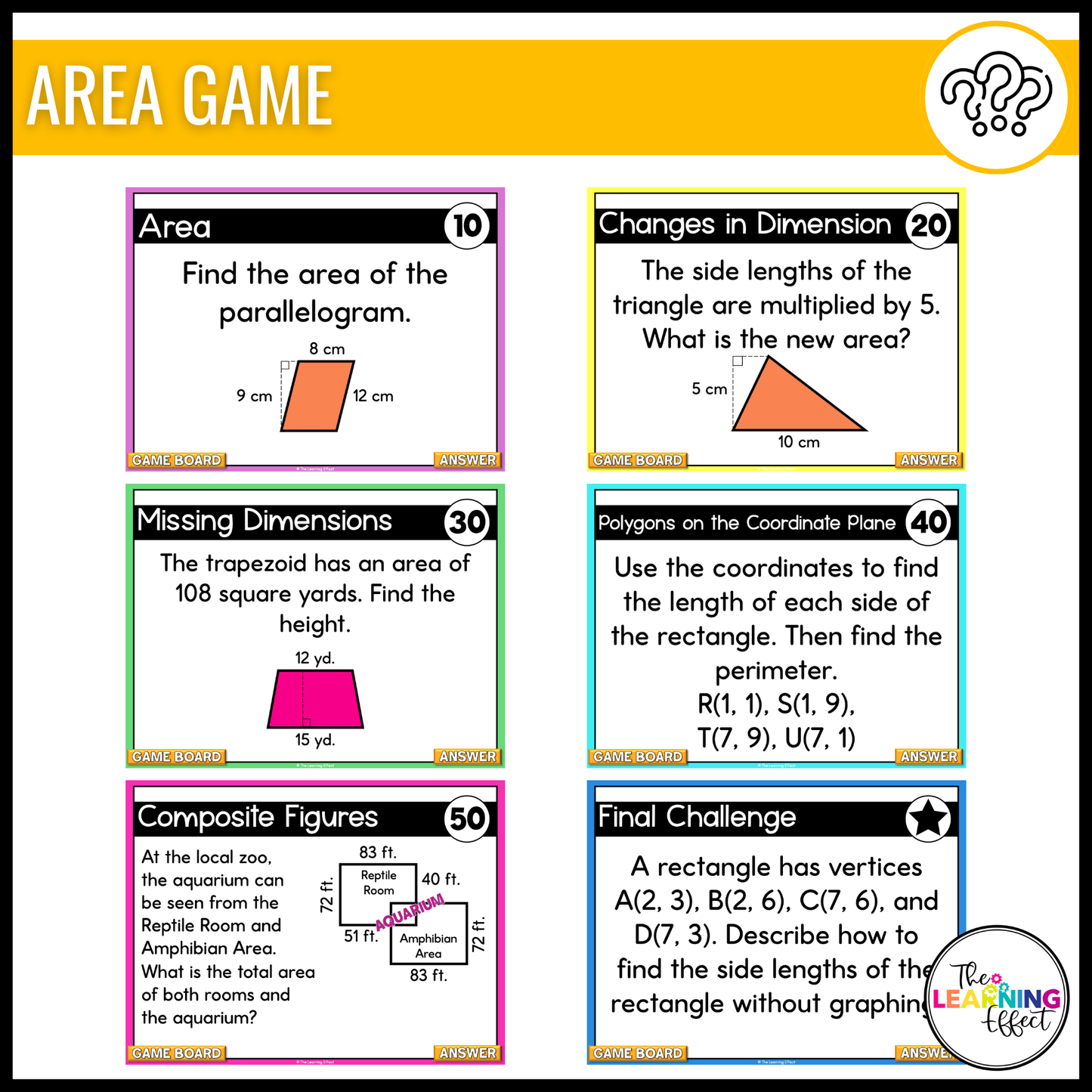 6th Grade Math Geometry Game Shows BUNDLE | Test Prep Review Activities