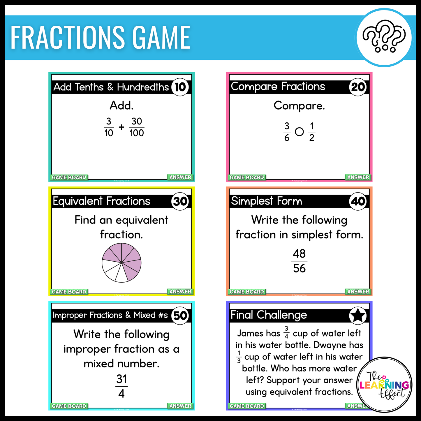 4th Grade Math Fractions Game Shows | Test Prep Review Activities BUNDLE