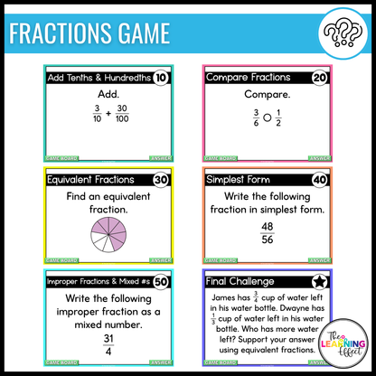 4th Grade Math Fractions Game Shows | Test Prep Review Activities BUNDLE