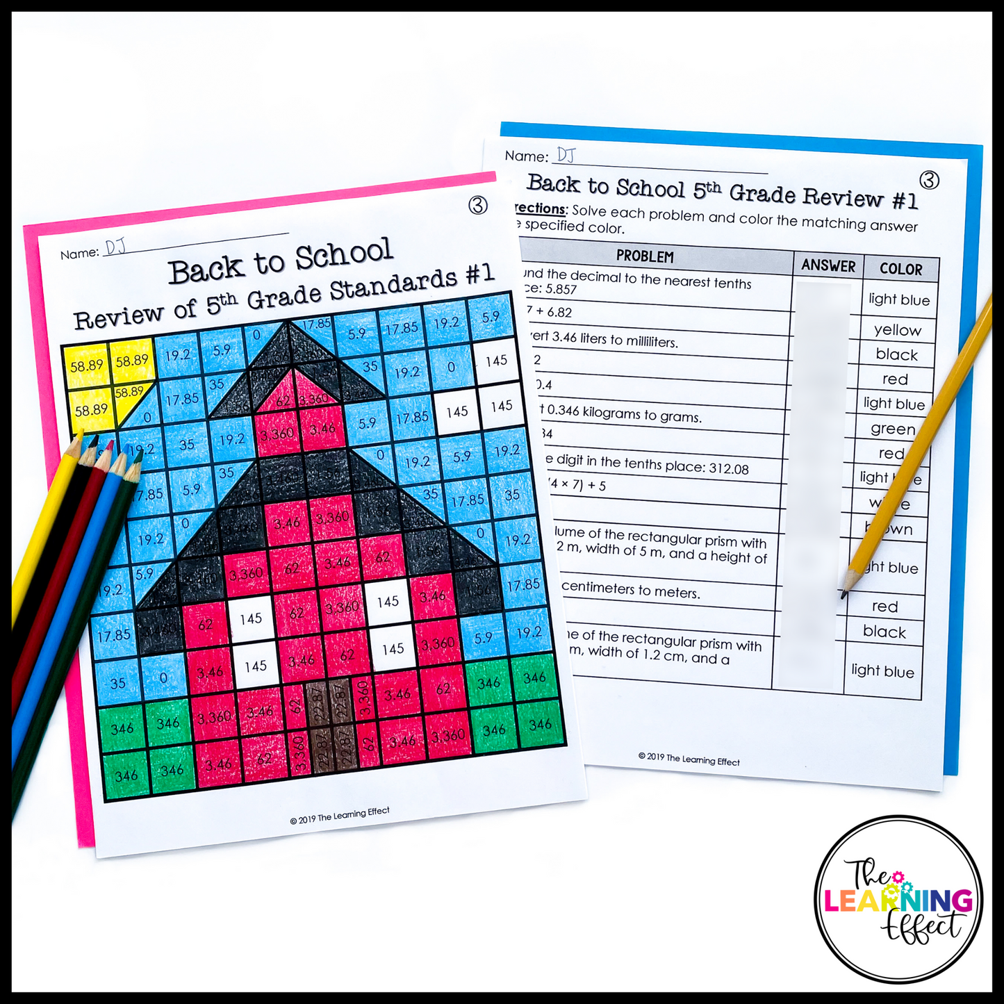 Back to School Math Review Activity Mystery Picture Worksheets | Color by Number