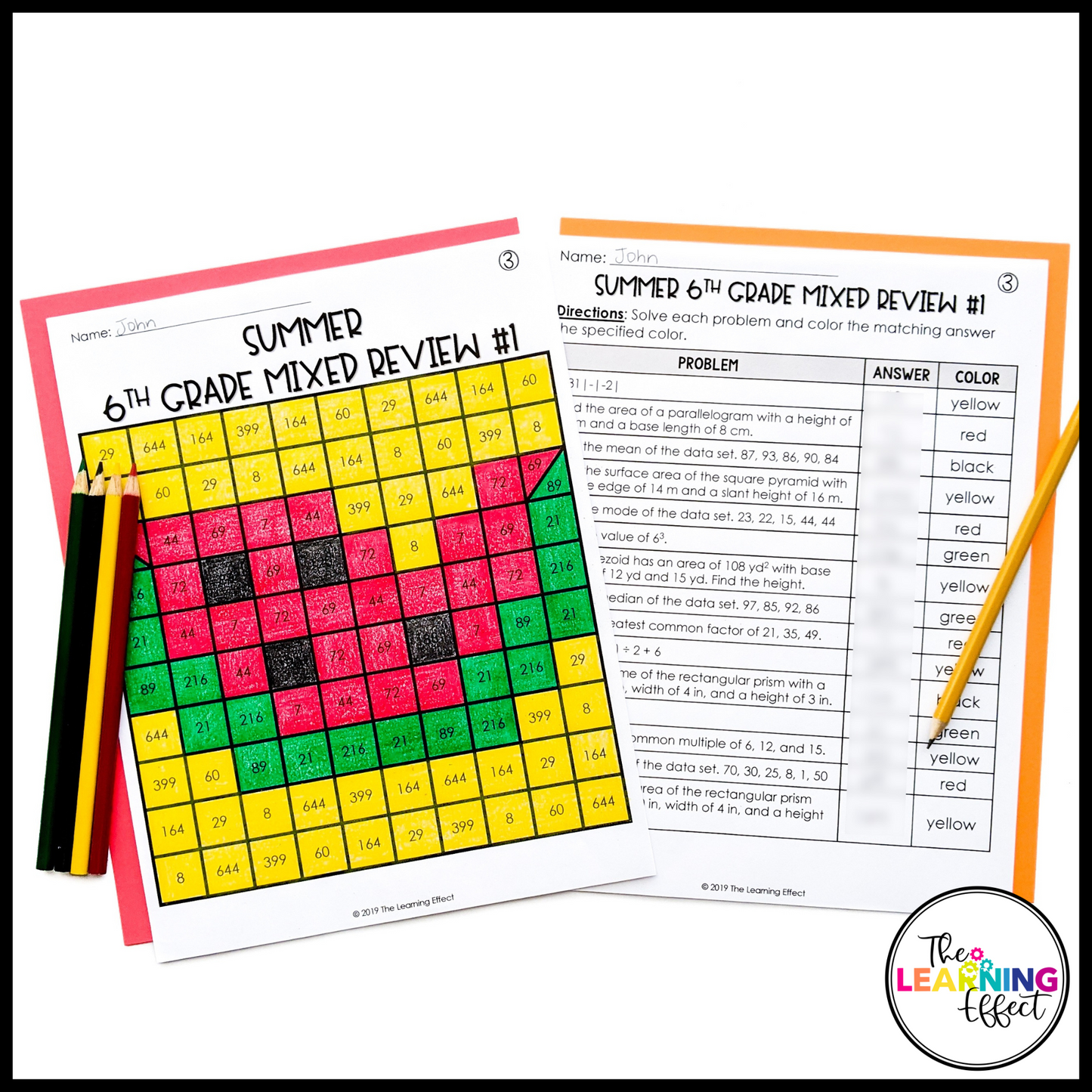 End of Year Math Activities Mystery Picture Worksheets | Review 5th and 6th Grade