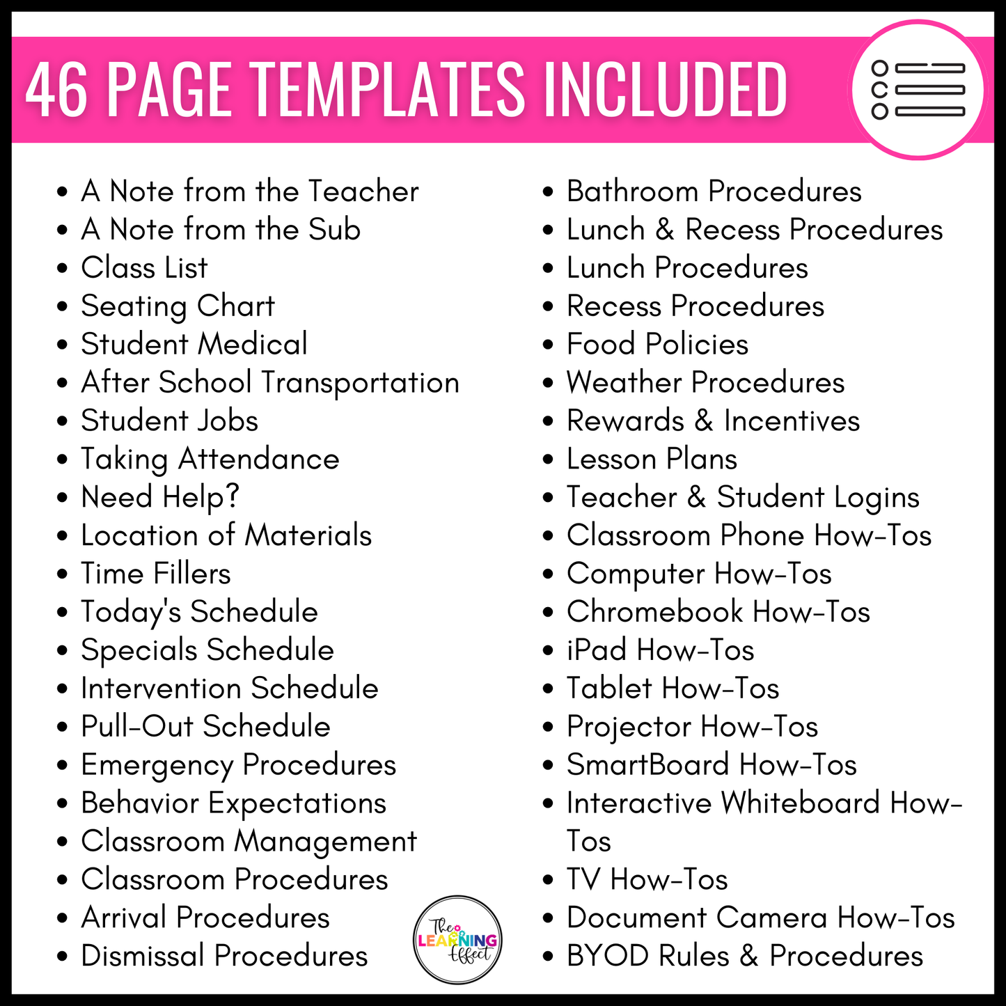 Substitute Teacher Binder Templates Editable | Print and Digital Sub Tub Pages