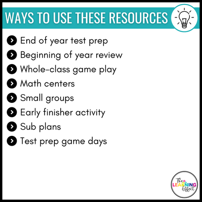 Upper Elementary Math Bingo Game BUNDLE | Test Prep Review Activities