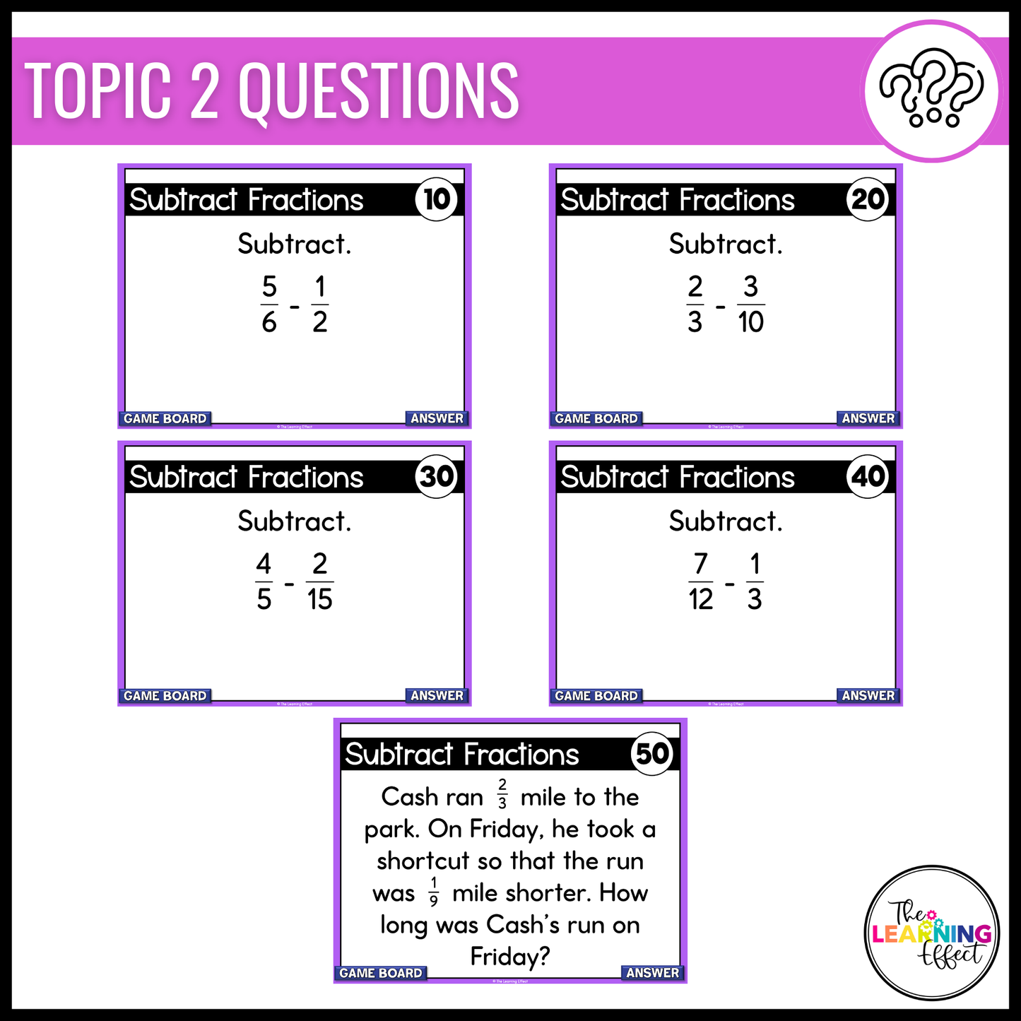Adding and Subtracting Fractions Game Show | 5th Grade Math Test Prep Activity
