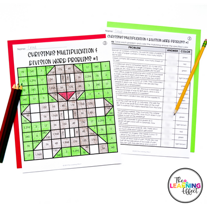 Christmas Math Activities Mystery Picture Worksheets | Color by Number