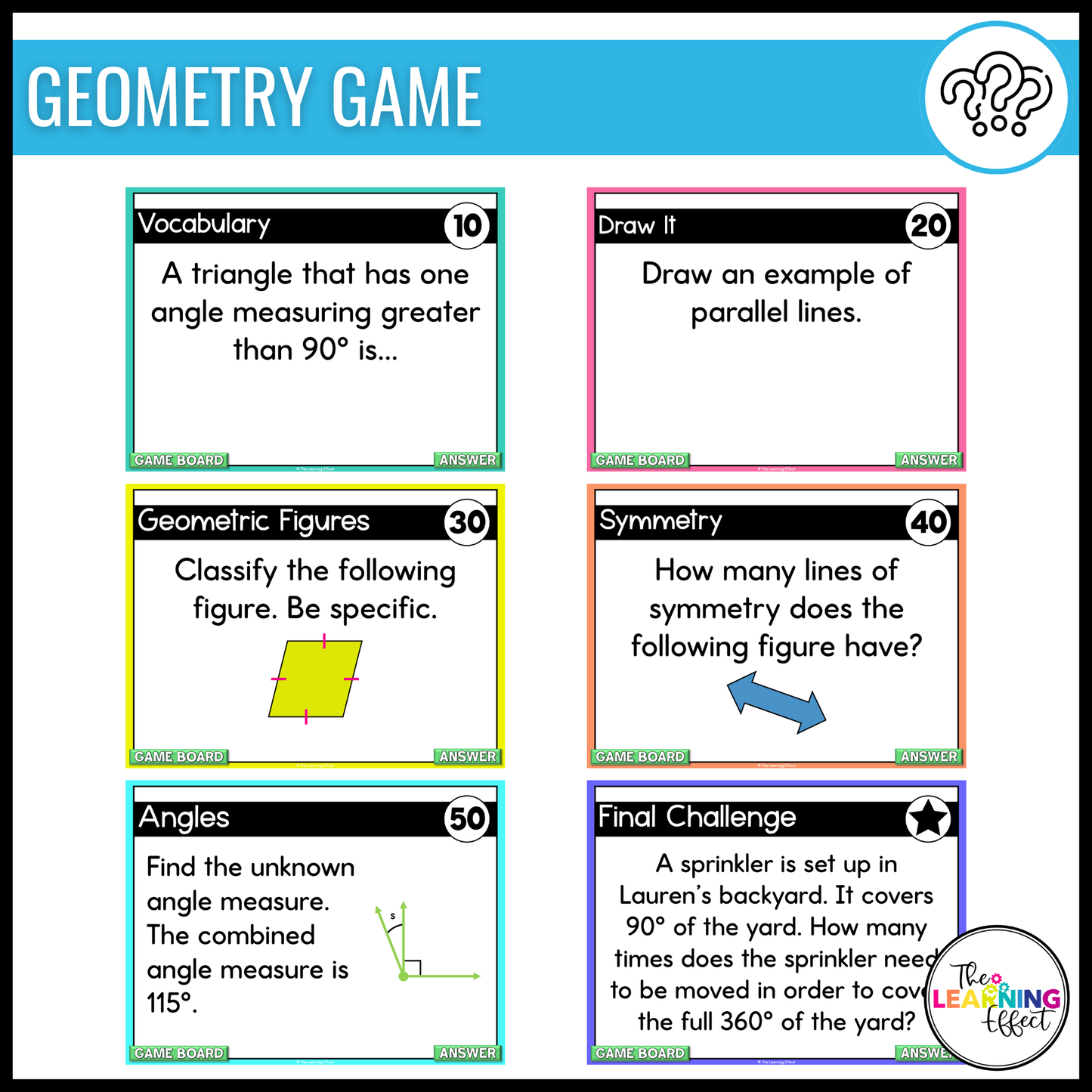 4th Grade Math Geometry and Measurement Game Shows BUNDLE | Test Prep Review Activities