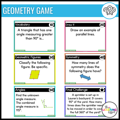 4th Grade Math Geometry and Measurement Game Shows BUNDLE | Test Prep Review Activities