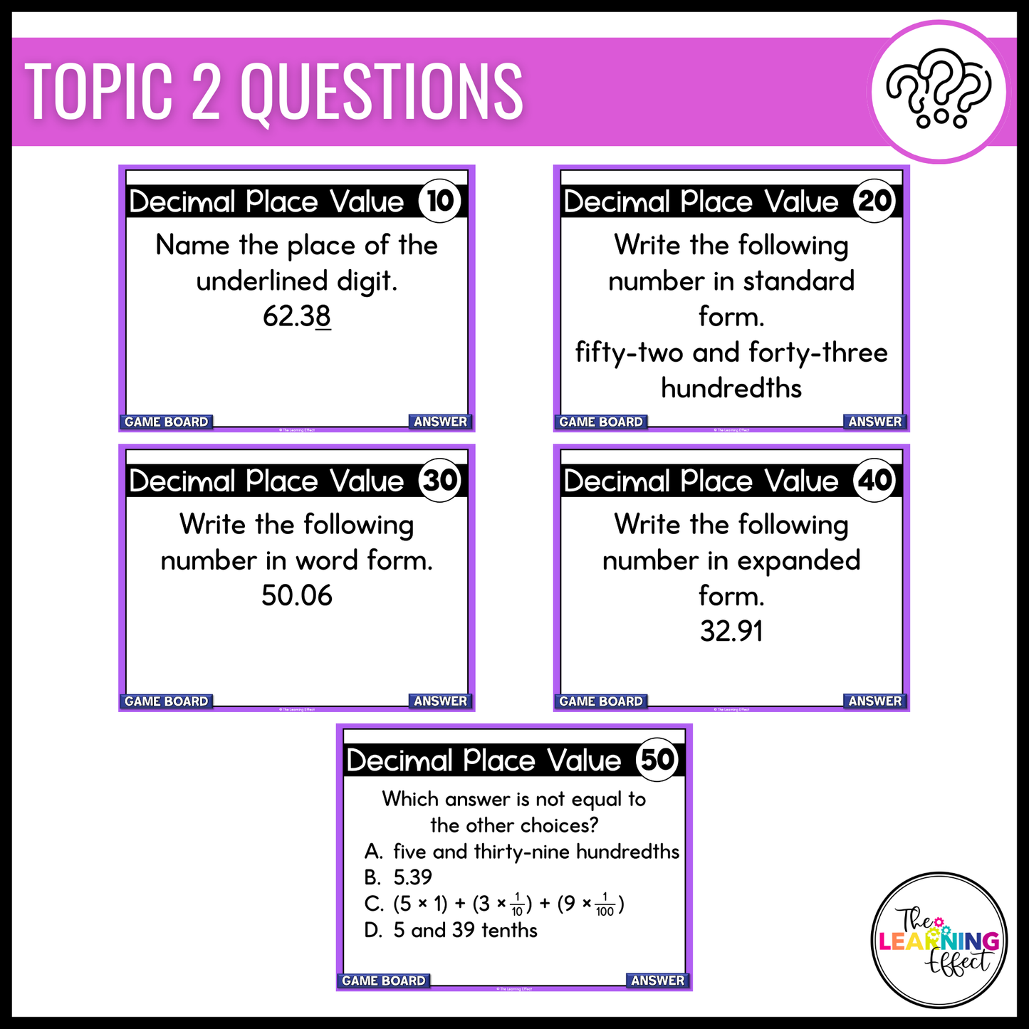 Decimal Place Value Game Show | 5th Grade Math Review Test Prep Activity