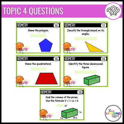 5th Grade Math Spiral Review #3 Google Slides | Digital Task Cards Test Prep Activity