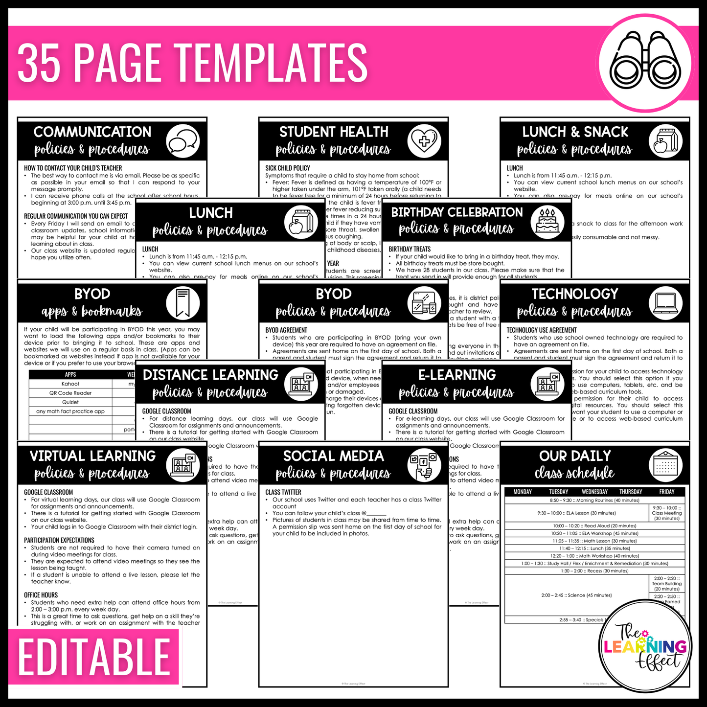 Editable Classroom Parent Handbook Templates | Back to School Rules and Procedures