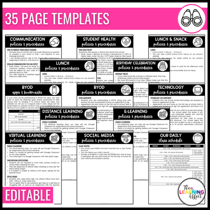 Editable Classroom Parent Handbook Templates | Back to School Rules and Procedures