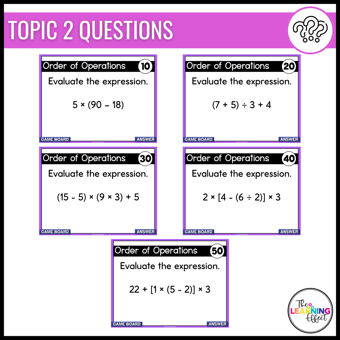 Expressions and Patterns Game Show | 5th Grade Math Review Test Prep Activity