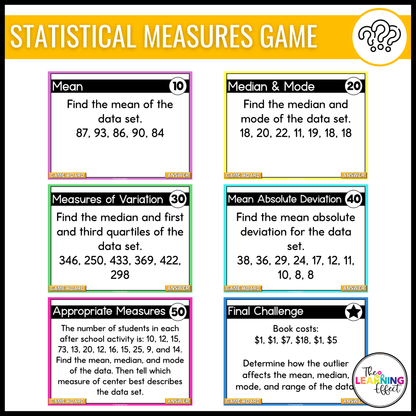 6th Grade Math Data and Statistics Game Shows BUNDLE | Test Prep Review Activities