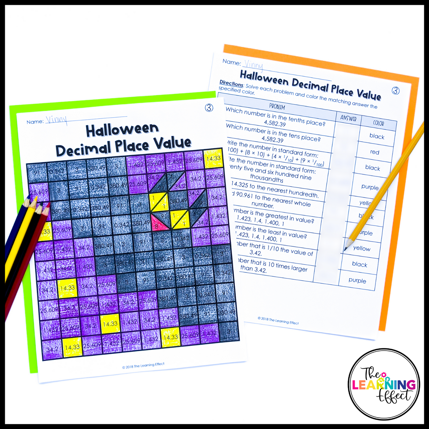 Halloween Math Activities Mystery Picture Worksheets | Color by Number