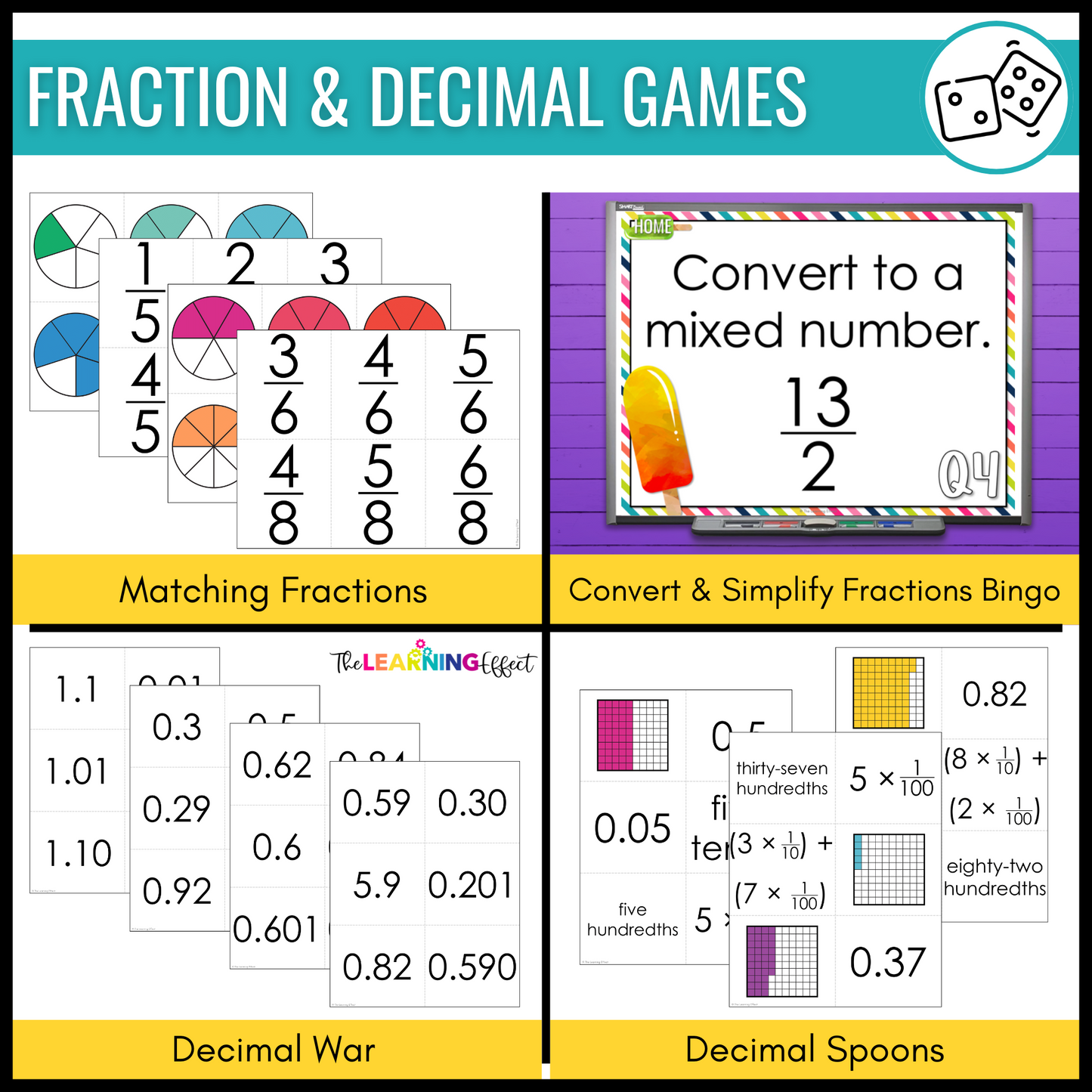 Fractions and Decimals | Math Activities, Games, Posters, and Word Wall