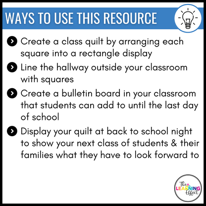 End of the Year Memory Quilt Reflection Activity | Bulletin Board Project