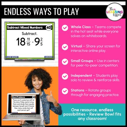 5th Grade Math Fractions Game Shows BUNDLE | Test Prep Review Activities