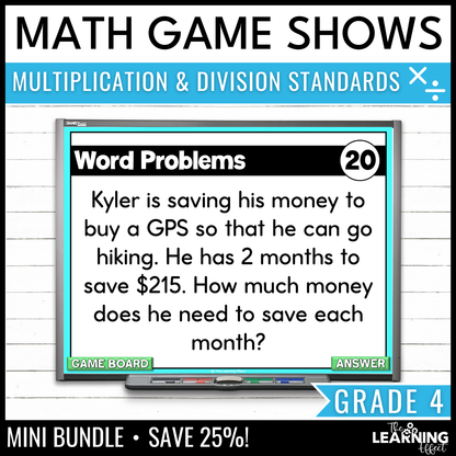 4th Grade Math Multiplication and Division Game Shows BUNDLE | Test Prep Review Activity