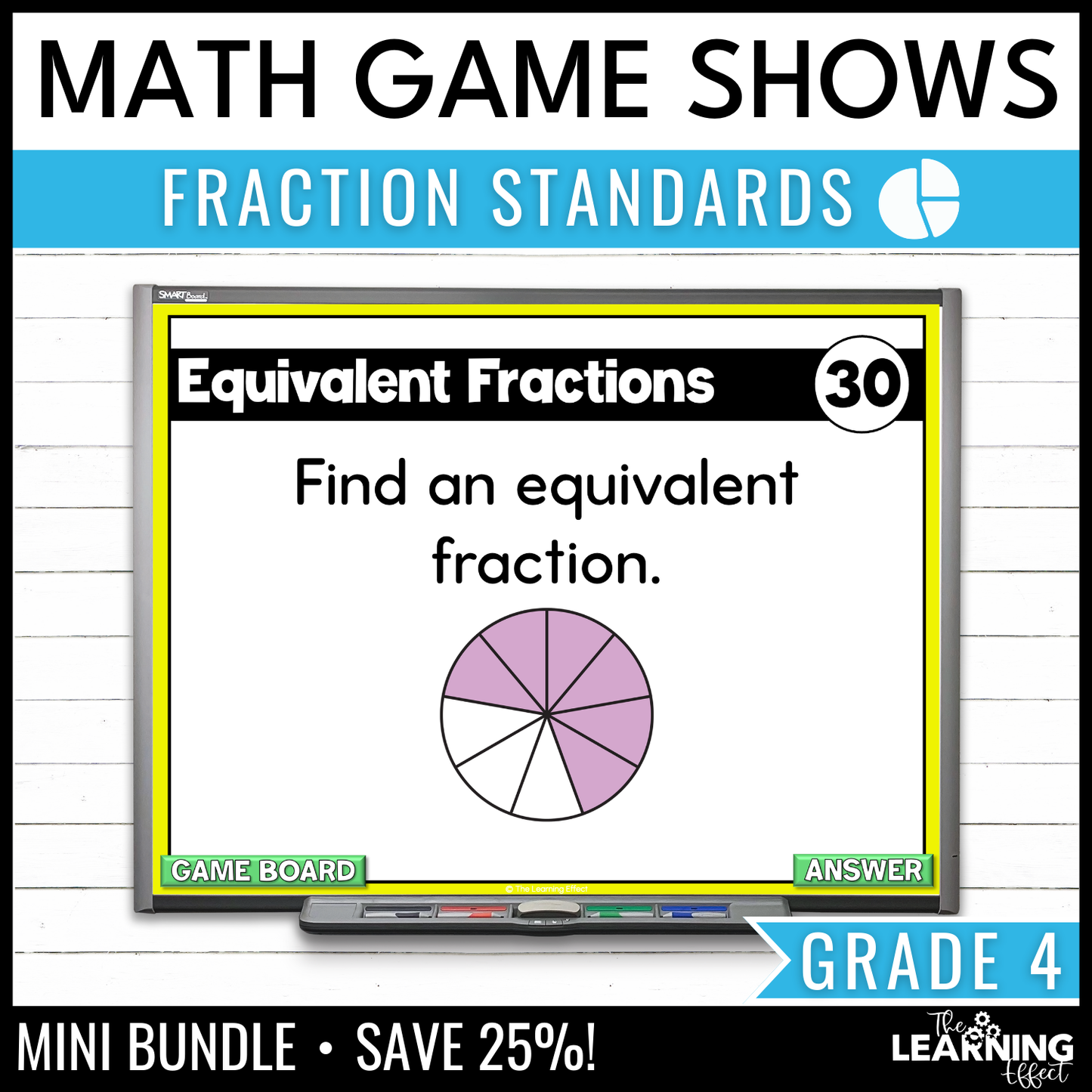 4th Grade Math Fractions Game Shows | Test Prep Review Activities BUNDLE