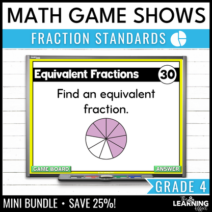 4th Grade Math Fractions Game Shows | Test Prep Review Activities BUNDLE