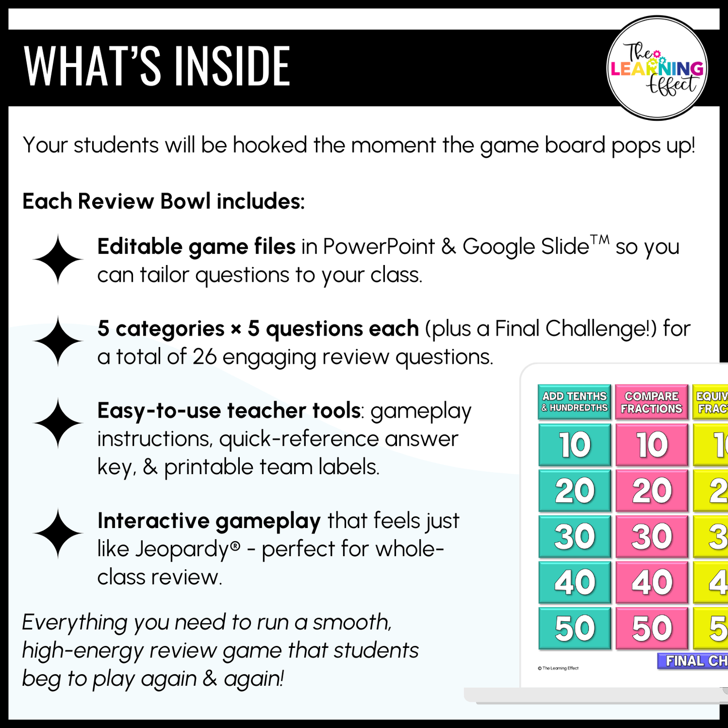 4th Grade Math Fractions Game Shows | Test Prep Review Activities BUNDLE