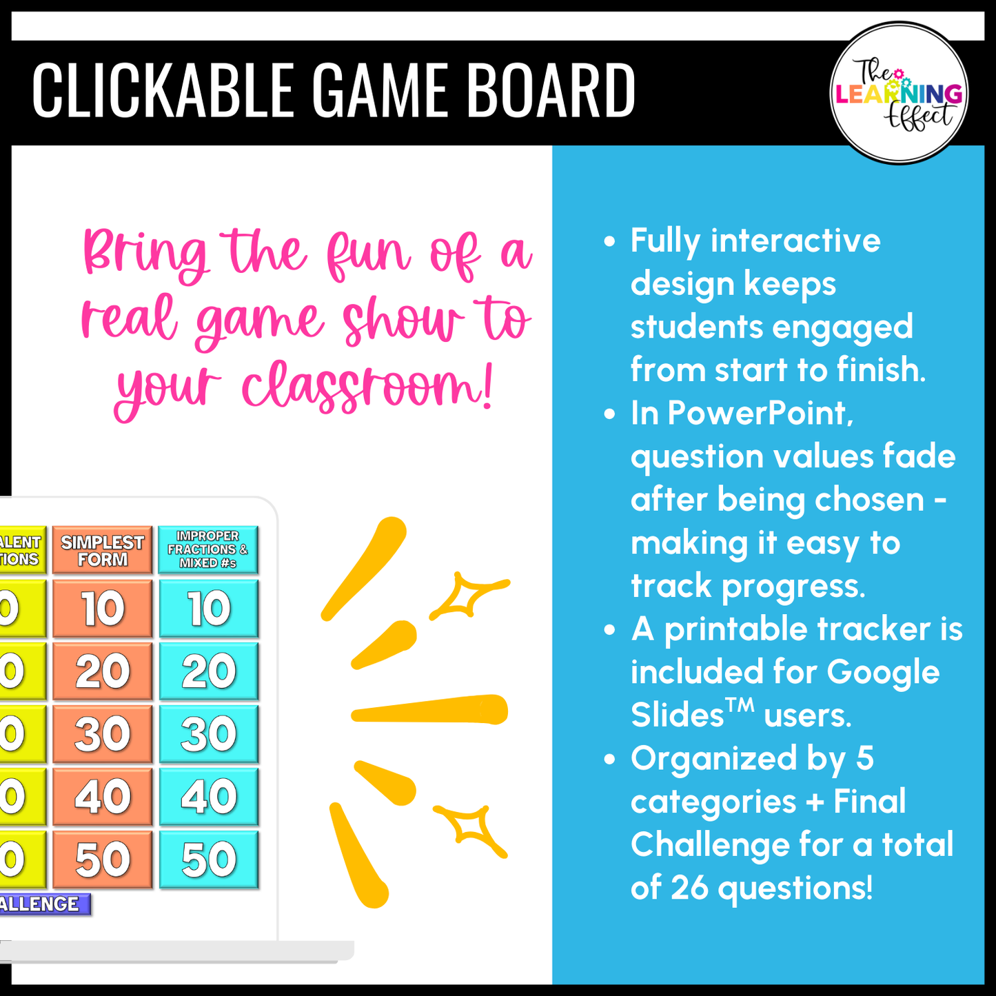 4th Grade Math Fractions Game Shows | Test Prep Review Activities BUNDLE