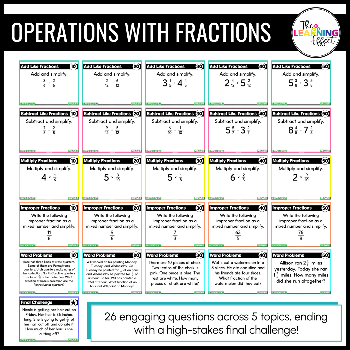 4th Grade Math Fractions Game Shows | Test Prep Review Activities BUNDLE