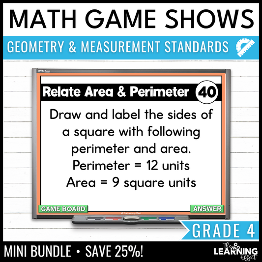 4th Grade Math Geometry and Measurement Game Shows BUNDLE | Test Prep Review Activities