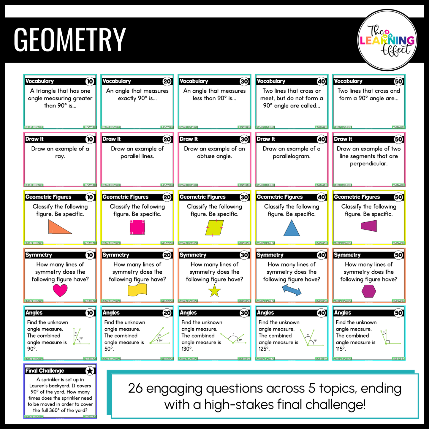 4th Grade Math Geometry and Measurement Game Shows BUNDLE | Test Prep Review Activities