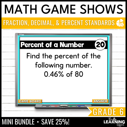 6th Grade Math Fraction, Decimal, and Percent Game Shows BUNDLE | Test Prep Review Activities