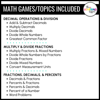 6th Grade Math Fraction, Decimal, and Percent Game Shows BUNDLE | Test Prep Review Activities