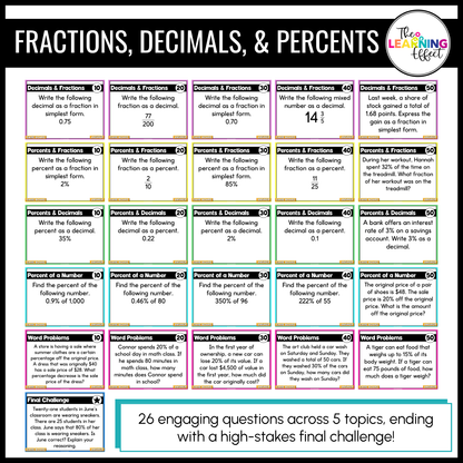 6th Grade Math Fraction, Decimal, and Percent Game Shows BUNDLE | Test Prep Review Activities