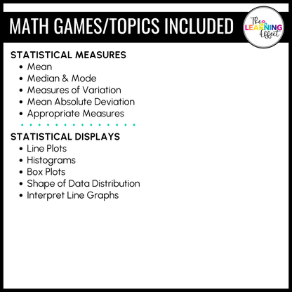 6th Grade Math Data and Statistics Game Shows BUNDLE | Test Prep Review Activities