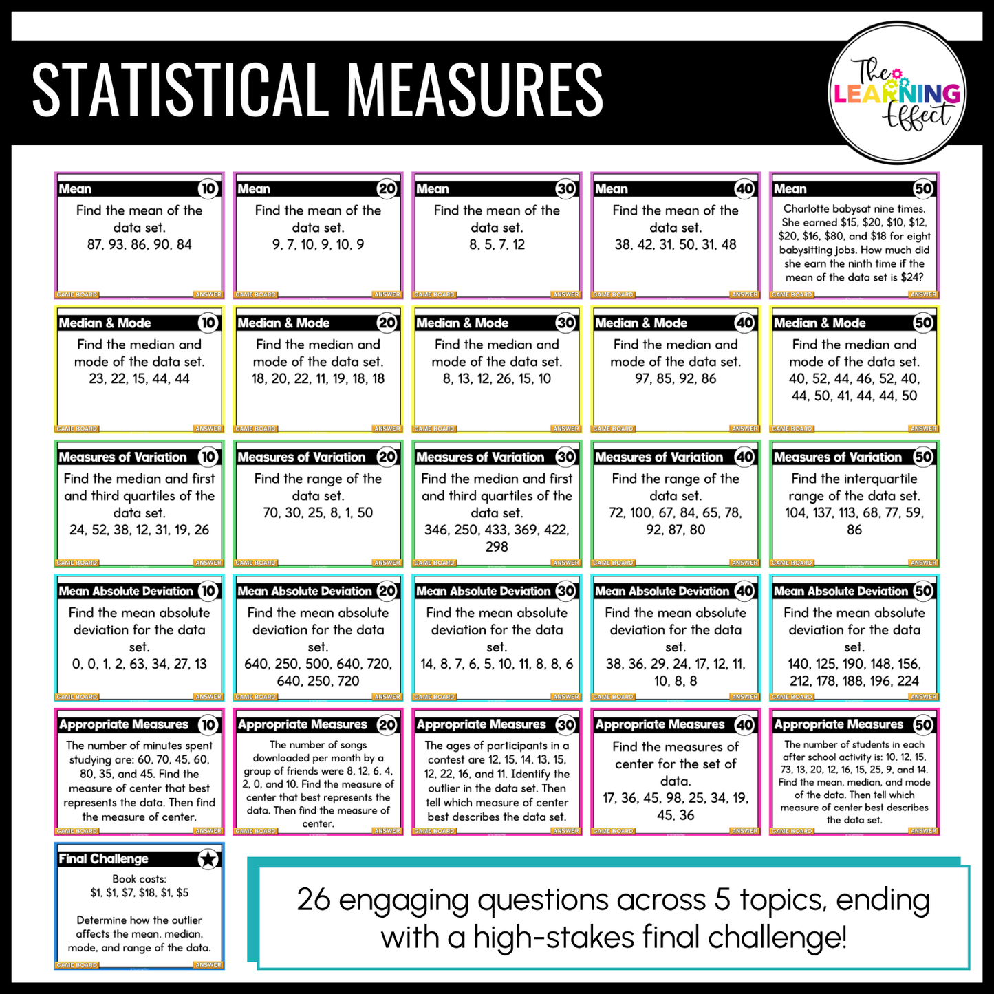 6th Grade Math Data and Statistics Game Shows BUNDLE | Test Prep Review Activities